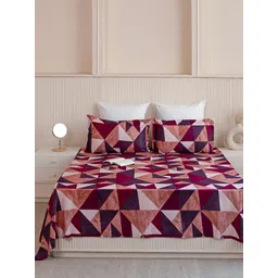 HOMEMONDE Purple & Brown Geometric Cotton 210 TC Queen Bedsheet With 2 Pillow Covers-picture-33