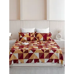 HOMEMONDE Red & Mustard Geometric Cotton 210 TC Queen Bedsheet With 2 Pillow Covers-picture-27