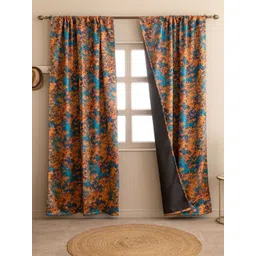 HOMEMONDE Teal & Orange Set of 2 Black Out Door Curtain-picture-12