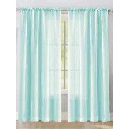 HOMEMONDE Turquoise Blue 2 Pieces Sheer Rod Pocket Cotton Door Curtains-picture-13