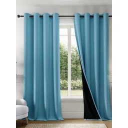 HOMEMONDE Turquoise Blue & Black 2 Pieces Black Out Window Curtains-picture-32