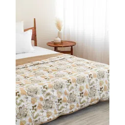 HOMEMONDE White & Brown Floral AC Room Cotton 150 GSM Reversible Double Bed Dohar-picture-15