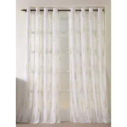 HOMEMONDE White & Green 2 Pieces Floral Cotton Sheer Long Door Curtains-picture-35