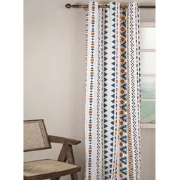 HOMEMONDE White & Mustard Geometric Cotton Room Darkening Door Curtain-picture-36