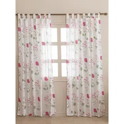 HOMEMONDE White & Pink 2 Pieces Floral Printed Sheer Cotton Long Door Curtains-picture-32