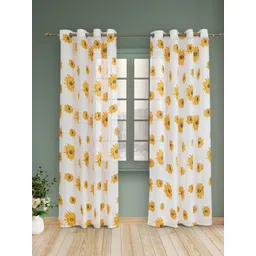 HOMEMONDE White & Yellow 2 Pieces Floral Sheer Cotton Door Curtains-picture-13