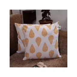HOMEMONDE White & Yellow Set of 2 Ethnic Motifs Square Cushion Covers-picture-20