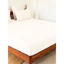 HOMEMONDE White Striped 300 TC Cotton Fitted Queen Bedsheet With 2 Pillow Covers-picture-10