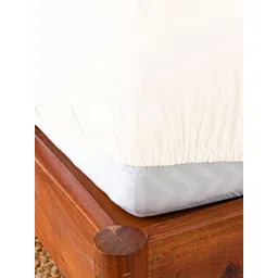 HOMEMONDE White Striped 300 TC Fitted Cotton Queen Bedsheet With 2 Pillow Covers image 3