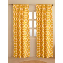 HOMEMONDE Yellow & White 2 Pcs Geometric Printed Room Darkening Cotton Long Door Curtain-picture-37