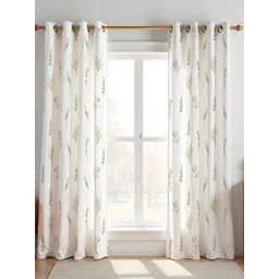 HOMEMONDE Yellow & White 2 Pieces Floral Printed Room Darkening Long Door Cotton Curtain-picture-31