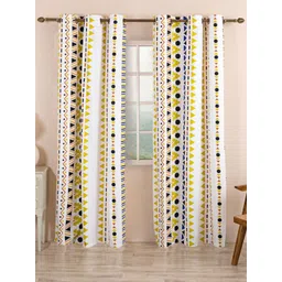 HOMEMONDE Yellow & White 2 Pieces Geometric Printed Cotton Room Darkening Door Curtains-picture-25