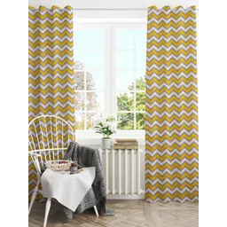 HOMEMONDE Yellow & White 2 Pieces Geometric Printed Cotton Room Darkening Door Curtains-picture-26