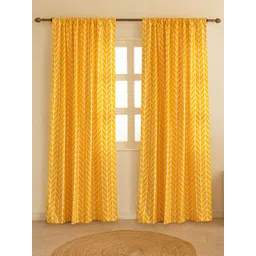 HOMEMONDE Yellow & White 2 Pieces Geometric Printed Cotton Room Darkening Door Curtains-picture-17