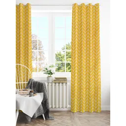 HOMEMONDE Yellow & White 2 Pieces Geometric Printed Cotton Room Darkening Window Curtains-picture-18