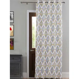 HOMEMONDE Yellow & White Ethnic Motifs Cotton Room Darkening Long Door Curtain-picture-11