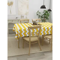 HOMEMONDE Yellow & White Printed Pure Cotton 4-Seater Table Cover-picture-40