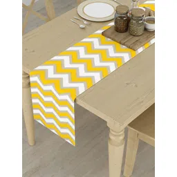 HOMEMONDE Yellow & White Printed Pure Cotton 6-Seater Table Runner-picture-38