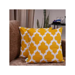 HOMEMONDE Yellow & White Set of 2 Ethnic Motifs Square Cushion Covers-picture-19