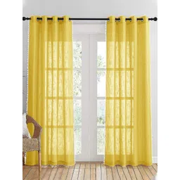HOMEMONDE Yellow & White Set of 2 Sheer Door Curtain-picture-33