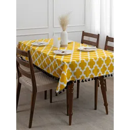 HOMEMONDE Yellow Geometric Printed Cotton 4-Seater Table Cover-picture-12