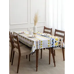 HOMEMONDE Yellow Geometric Printed Cotton 4-Seater Table Cover-picture-11