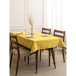 HOMEMONDE Yellow Geometric Printed Cotton 4-Seater Table Cover-picture-10