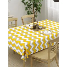 HOMEMONDE Yellow Geometric Printed Cotton Round 6-Seater Table Cover-picture-14