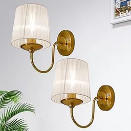Homesake Antique Brass Wall Sconces Lighting Fixture, E27 Industrial Vintage Gold Wall Light Lamp Bathroom Decor for Bedroom Living Room, Sheen Fabric Shade, Brass (Gold, Set of Two)-picture-33