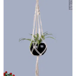 Beige Macrame Large Hanging Rope Planter with Metal Black Pot (Set of 2) By Homesake-picture-27