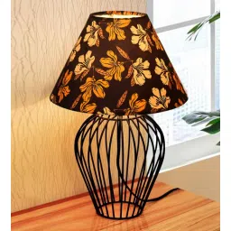 Black Bedside Table Lamp with Geometric Metal Base and Fabric Shade, Wire Tulip with Iris Cone Shade-image-7