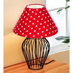 Black Bedside Table Lamp with Geometric Metal Base and Fabric Shade, Wire Tulip with Rose Cone Shade-image-34