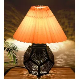 Black Turkish Table Lamp with Jaali Metal Base and Pleated Jute Shade-image-33