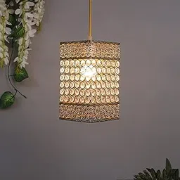 Homesake Crystal Beaded Pendant Light - Antique Gold Finish, Boho Style, Modern Ceiling Lamp for Living Room, Bedroom, Dining Room, Elegant Lighting Fixture, Home Décor(Gold)-picture-31