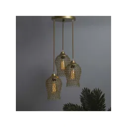 Homesake 3-Lights Round Cluster Golden Metal Chimney Pendant Light - Set of 1 (Bulb not included)-picture-17