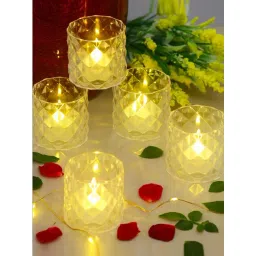 Homesake Acrylic Tealight Candle Holder Diamond Cut for Home Living Room Decoration Clear - Set of 4-picture-35
