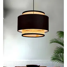homesake Bamboo Hanging Cane Fabric Lamp, Rattan Webbing Pendant lamp, Natural, Black-picture-38