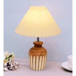 homesake Bedside Lamp with Linen Beige Lampshade, Light Brown Wooden Base, E27, Ribbed Urn, Pleated Off-White-picture-11