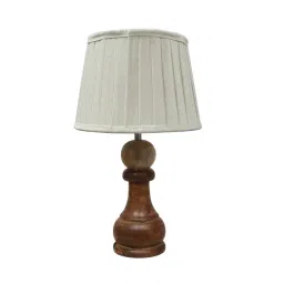 Homesake Beige & Brown Wood Chess Rustic Wood Bedside Ribbed Table Lamp image 2
