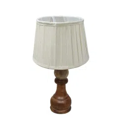 Homesake Beige & Brown Wood Chess Rustic Wood Bedside Ribbed Table Lamp image 3