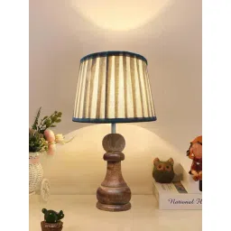 Homesake Beige & Brown Wood Chess Rustic Wood Bedside Ribbed Table Lamp image 1