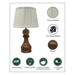 Homesake Beige & Brown Wood Chess Rustic Wood Bedside Ribbed Table Lamp image 4
