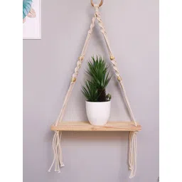 Homesake Beige Handmade Macrame Hanging 1-Tier Shelf Wall Decor-picture-21