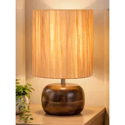 Homesake Beige Textured Wood Cylindrical Shaped Table Lamp-picture-27