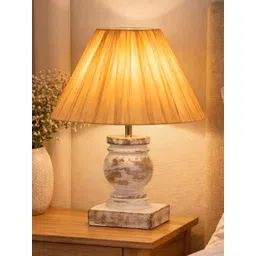 Homesake Beige Textured Wood Frusturical Shaped Table Lamp-picture-29