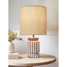 Homesake Beige Wood Retro Cylinder Table Lamp with Shade-picture-38