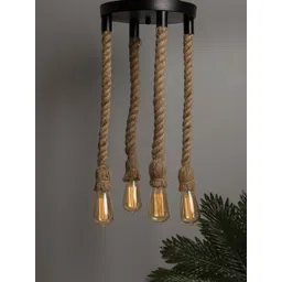 Homesake Black & Brown Textured Hanging Rustic Rope Chandelier Ceiling Lamp-picture-51