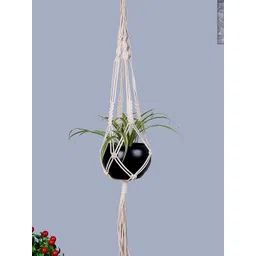Homesake Black & Off-White Macrame Hanging Planter With Pot-picture-26