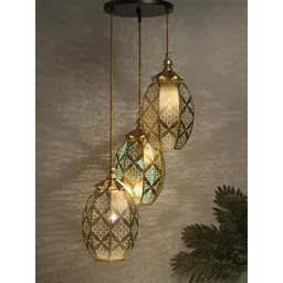 Homesake Black & Yellow 3-Lights Textured Round Cluster Chandelier Ceiling Lamp-picture-30