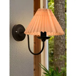 Homesake Black Metal Frustum Shaped Brass Wall Lamp with Black Pleated Jute Shade-image-44
